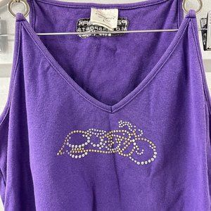 Vtg Tank Top Womens L Southern Steel Pat Clark Motorsports‎ Purple Metal Studs